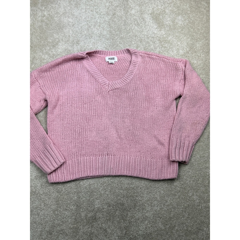 PINK Solid Shaker Knit Sweater L Pink V-Neck Pullover Coquette Soft Girl Preppy